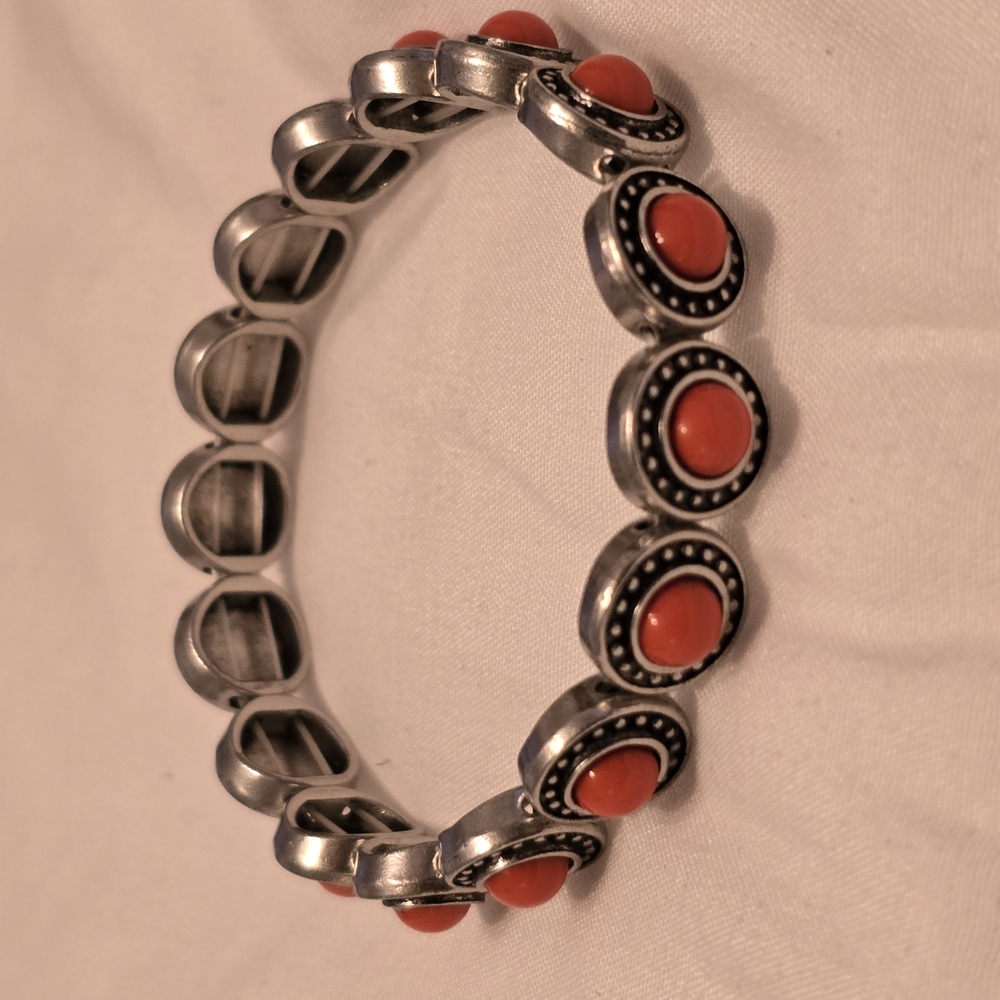 Silver and Orange Beaded Bracelet
